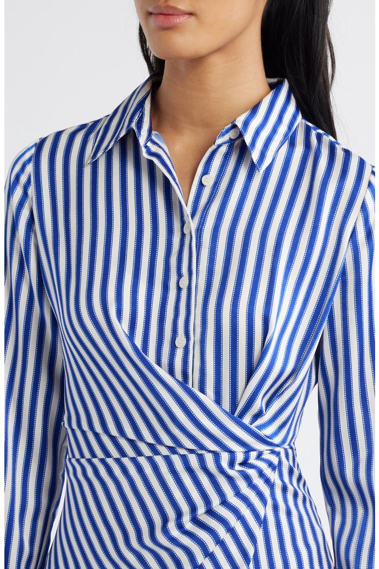 Stripe Wrap Waist Long Sleeve Midi Shirtdress, Alternate, color, IVORY/ BLUE