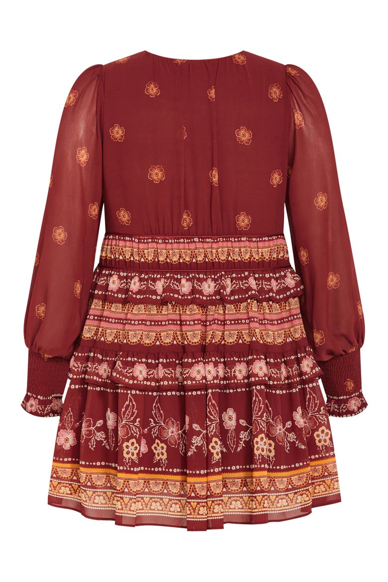 Ophelia Mixed Print Long Sleeve Tiered Minidress, Alternate, color, ORANGE PRINT