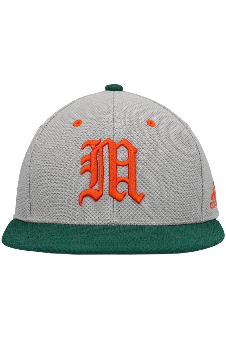 Men's adidas Gray Miami Hurricanes On-Field Baseball Fitted Hat, Alternate, color, Gray