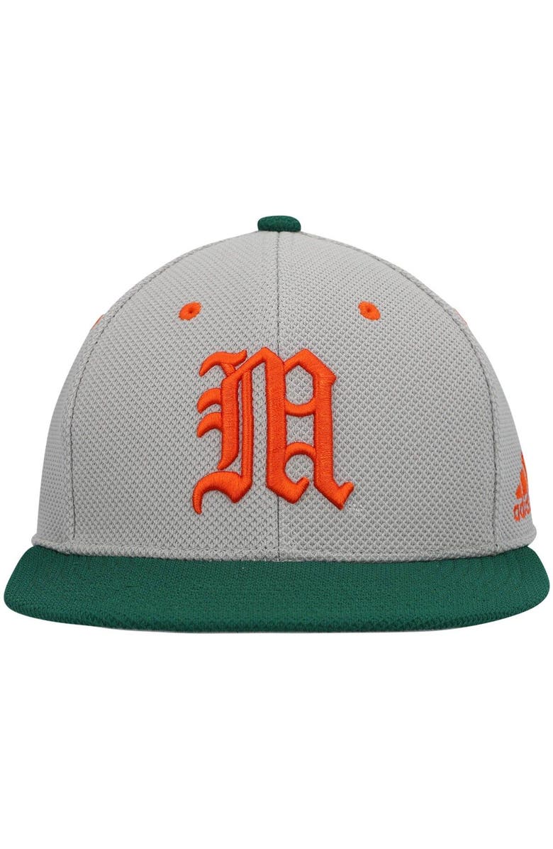 adidas Men's adidas Gray Miami Hurricanes On-Field Baseball Fitted Hat, Alternate, color, 