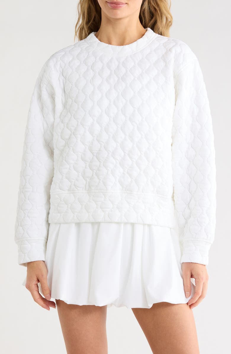 Z by Zella Retreat Quilted Crewneck Sweatshirt, Main, color, White