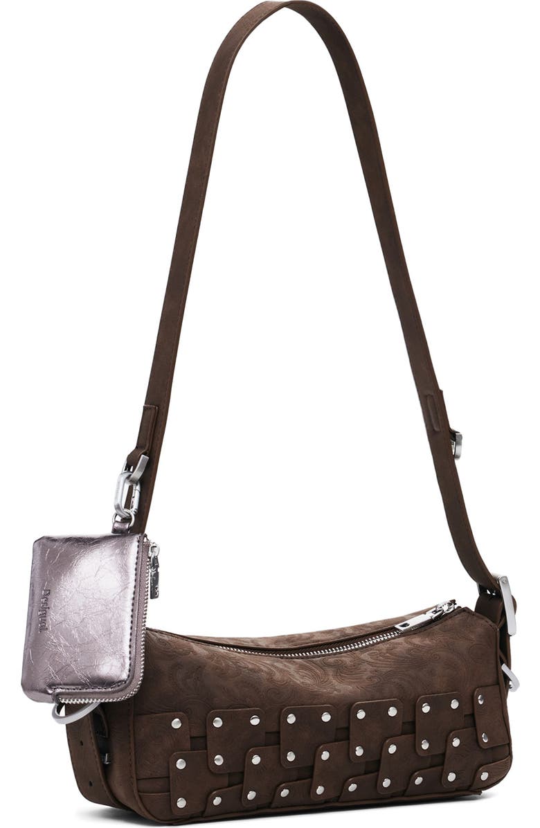 Desigual Studded Patchwork Faux Leather Crossbody Bag, Alternate, color, Dark Brown