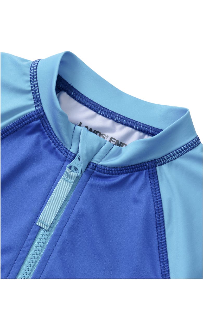 Lands' End Girls Long Sleeve Half Zip One Piece UPF 50 Swimsuit, Alternate, color, Neon Blue/Electric Blue