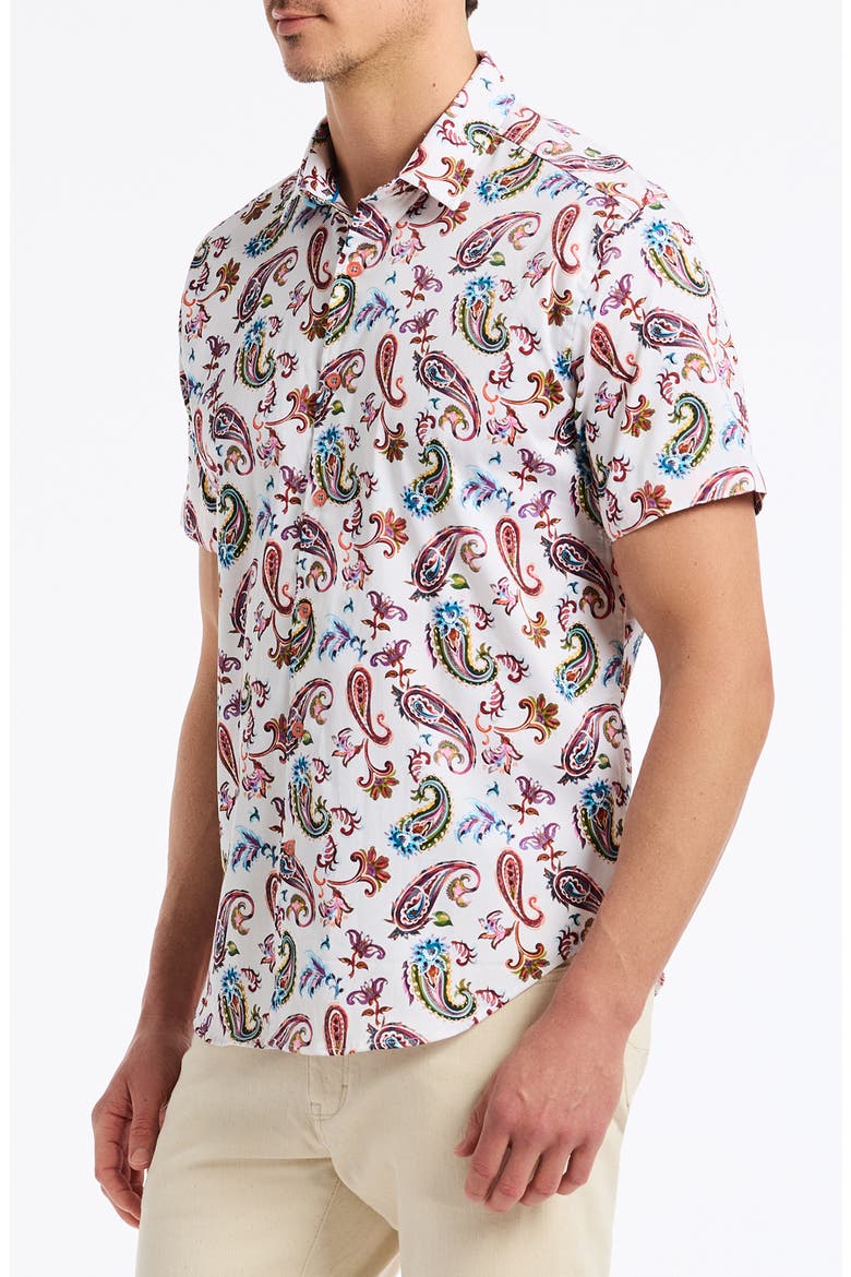Tangier Paisley Short Sleeve Stretch Cotton Button-Up Shirt, Alternate, color, RED