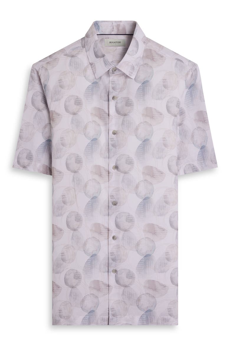 Vero Shaped Fit Abstract Print Short Sleeve Button-Up Shirt, Alternate, color, PLATINUM