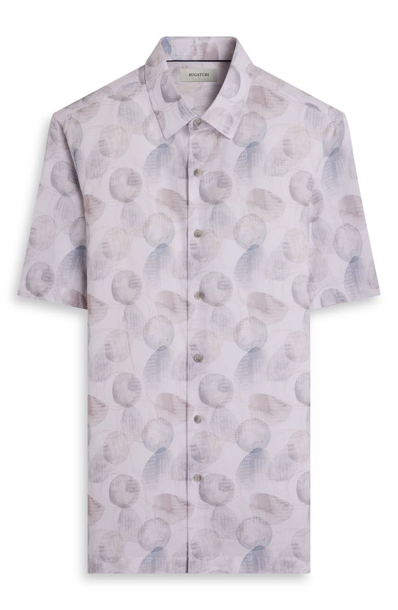 Bugatchi Vero Shaped Fit Abstract Print Short Sleeve Button-Up Shirt, Alternate, color, Platinum