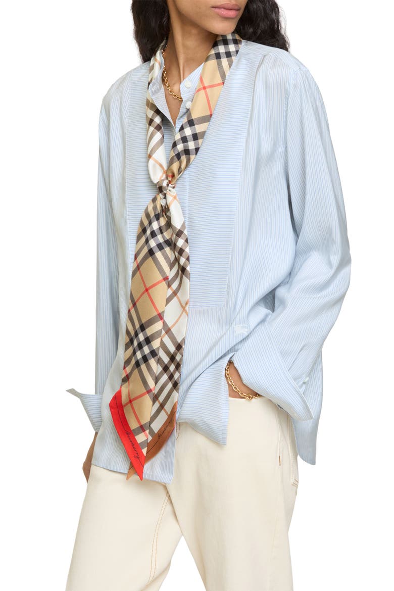Check Reversible Silk Twill Skinny Scarf, Alternate, color, SAND