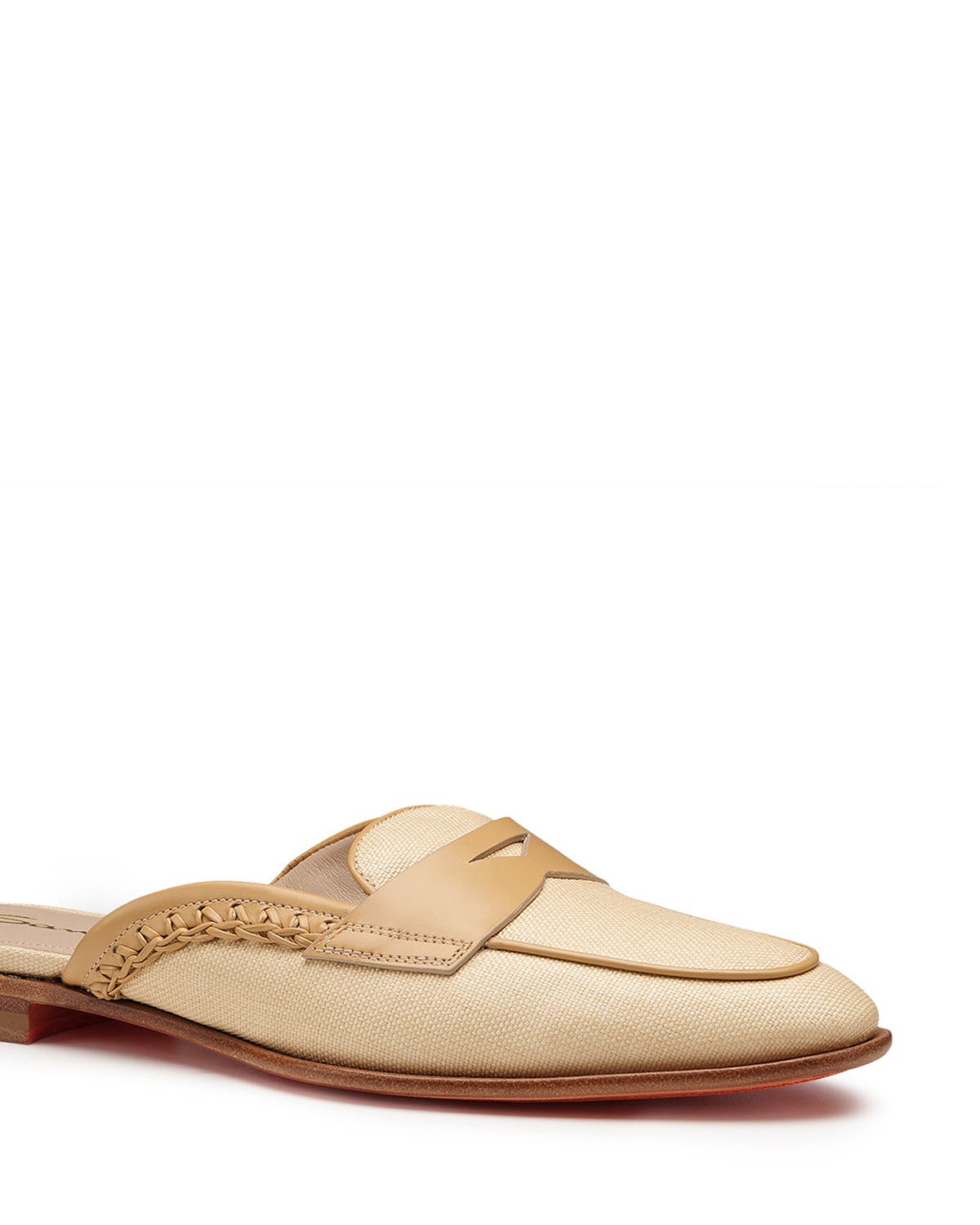 Santoni Women's Leather and Fabric Mule, Alternate, color, Natural