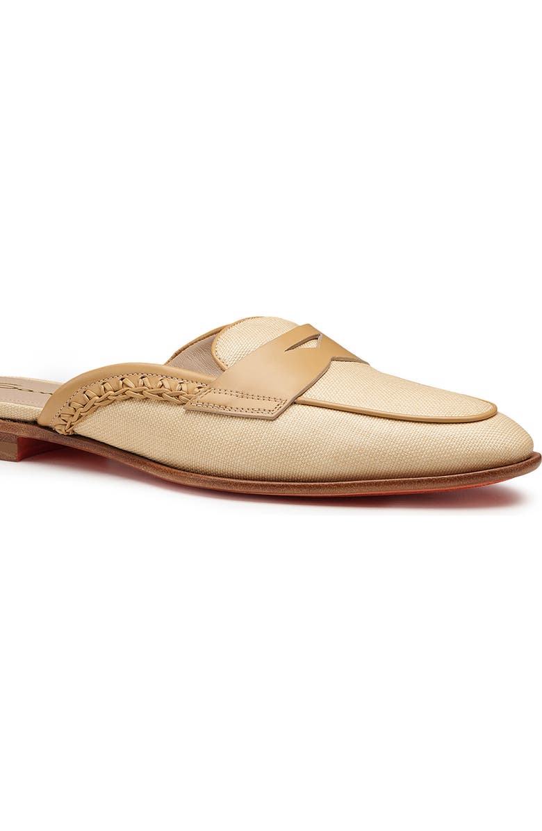 Santoni Women's Leather and Fabric Mule, Alternate, color, Natural