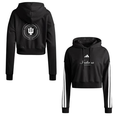 Women's adidas Black Indiana Hoosiers Campus Queen Cropped Pullover Hoodie