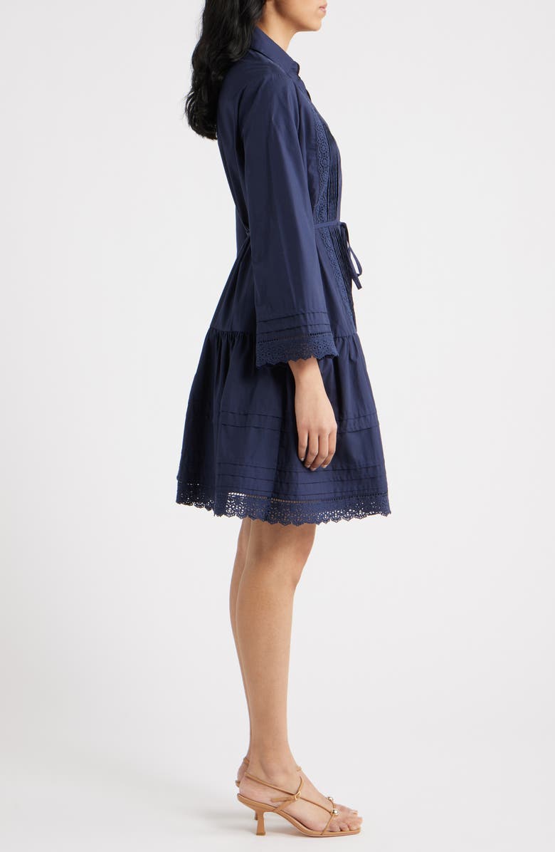 Julia Jordan Lace Trim Tie Waist Long Sleeve Dress, Alternate, color, Navy