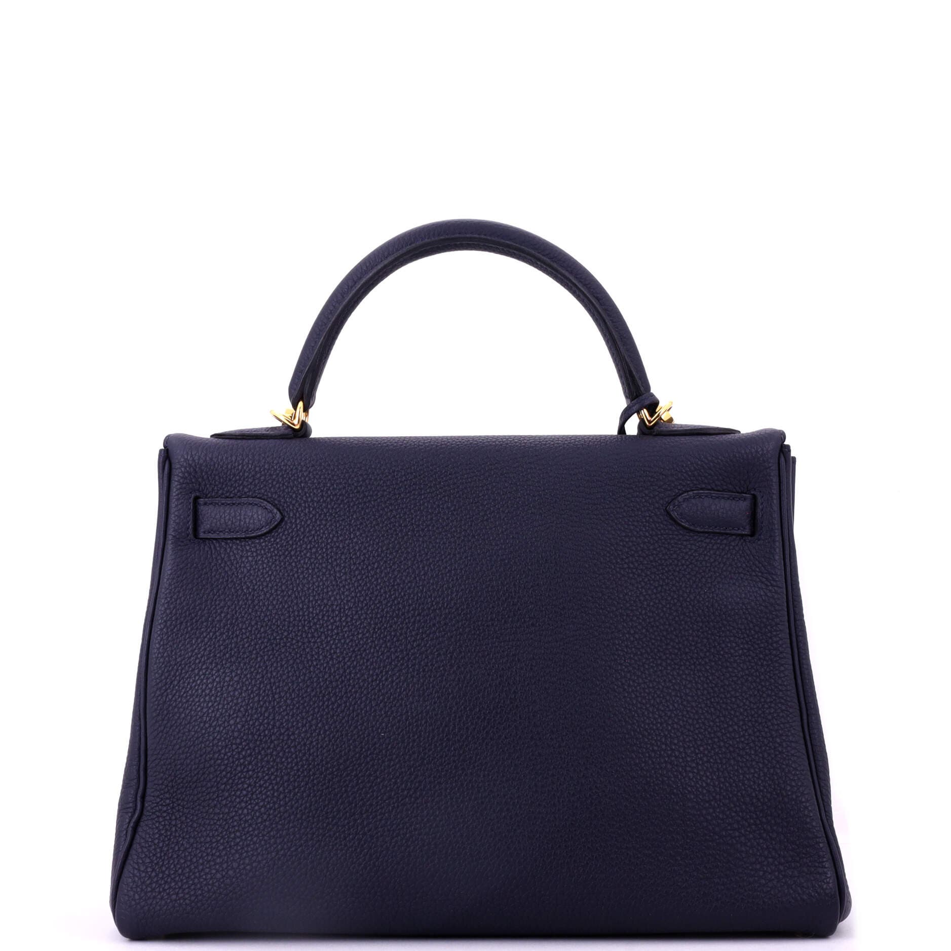 Pre-Owned Hermes Kelly Handbag Blue Clemence with Gold Hardware 32, Alternate, color, Bleu Nuit