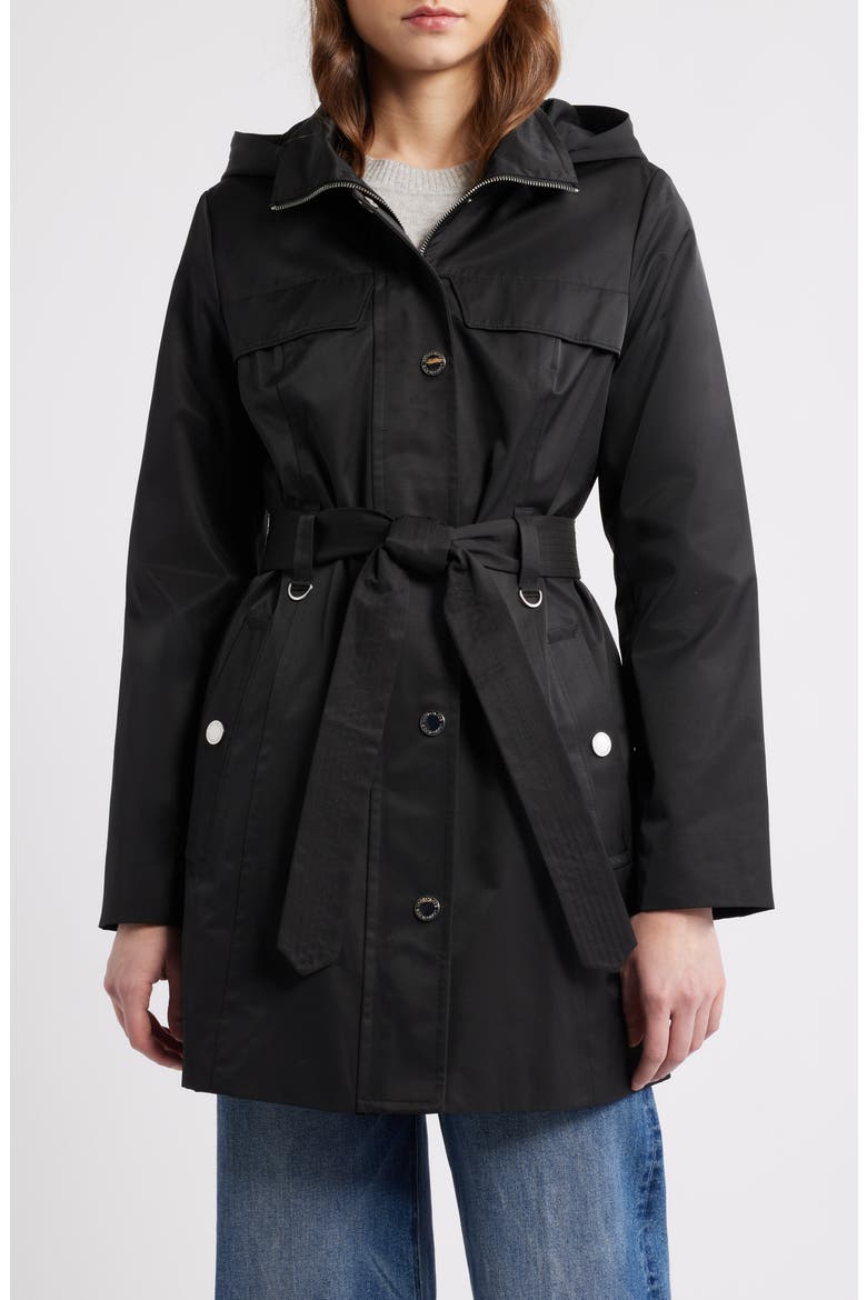 Belted Cotton Blend Coat, Main, color, BLACK