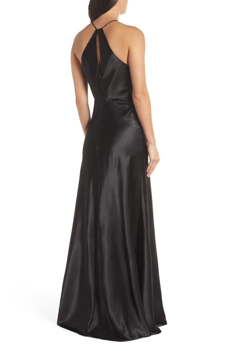 Jenny Yoo Cameron Halter Neck Satin Back Gown, Alternate, color, 