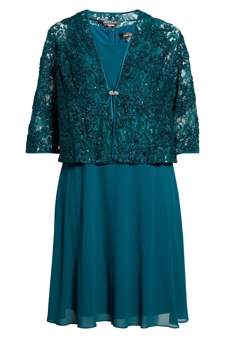 Sequin Lace Jacket & Sleeveless Dress Set, Alternate, color, PEACOCK
