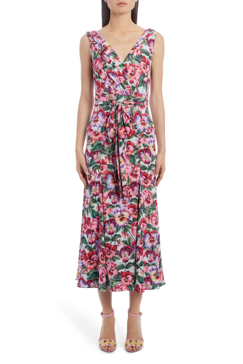 Floral Stretch Silk Charmeuse Midi Dress, Main, color, PINK PANSY
