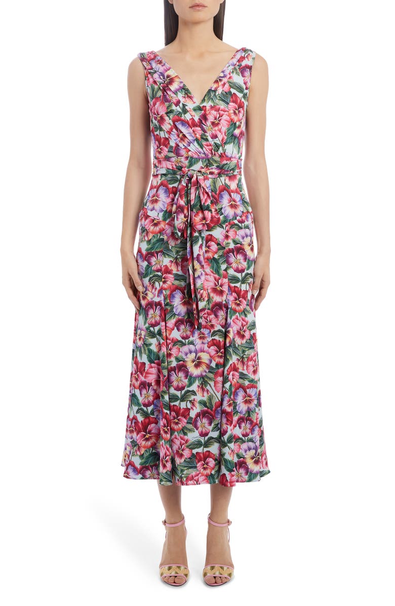 Dolce&Gabbana Floral Stretch Silk Charmeuse Midi Dress, Main, color, 