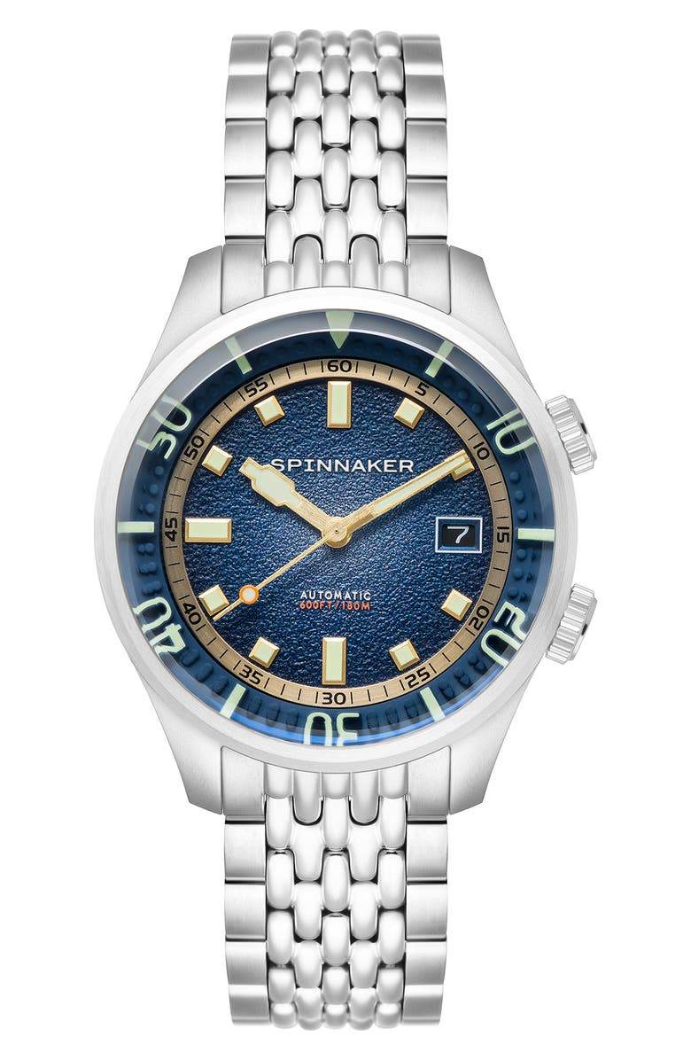 SPINNAKER Bradner Automatic Bracelet Watch, 42mm, Main, color, Blue