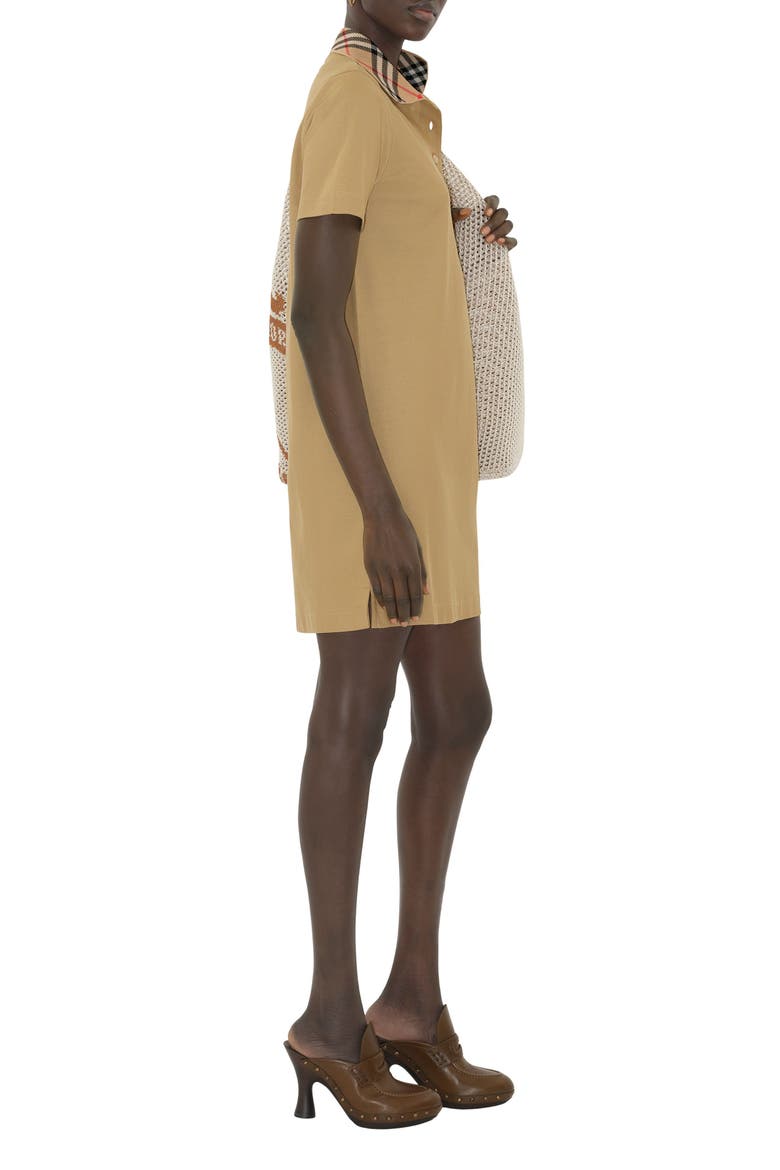 Iris Check Collar Cotton Piqué Polo Dress, Alternate, color, FLAX