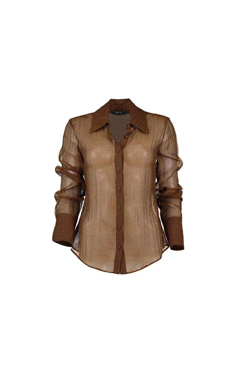 IVONNE Long Sleeve Striped Shirt, Alternate, color, Brown
