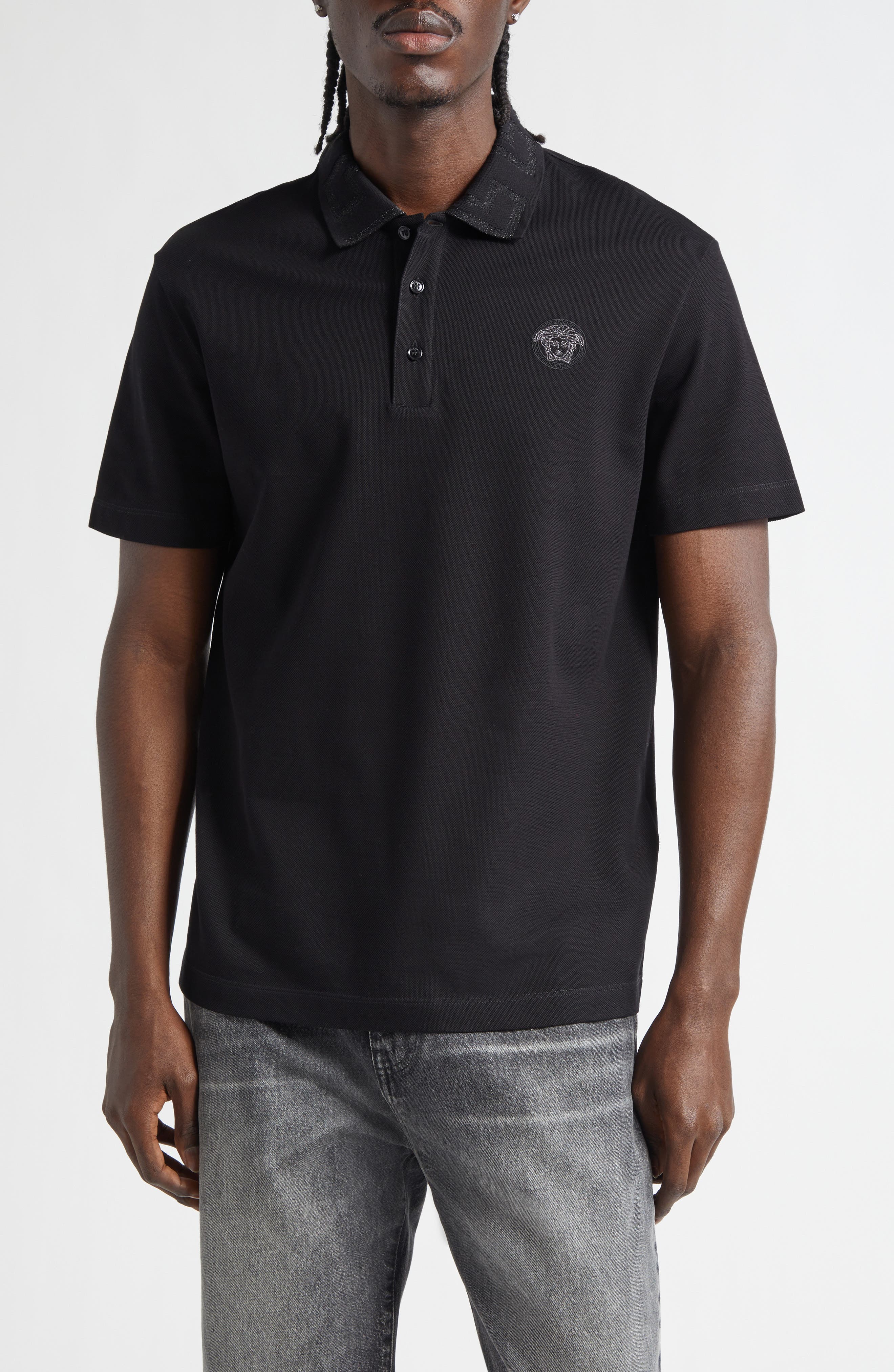 Metallic Greca Collar Pique Polo - image 3