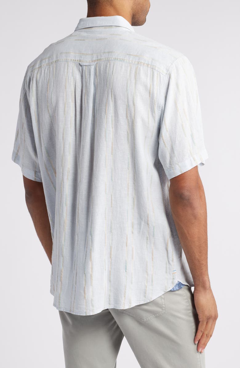 Tommy Bahama Sonora Stripe Short Sleeve Linen Blend Button-Up Shirt, Alternate, color, Dew Drop