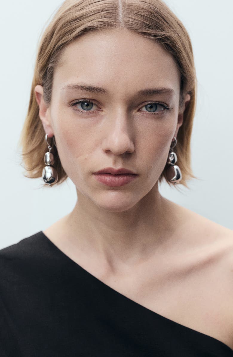 MANGO Bari One-Shoulder Linen Blend Top, Alternate, color, Black