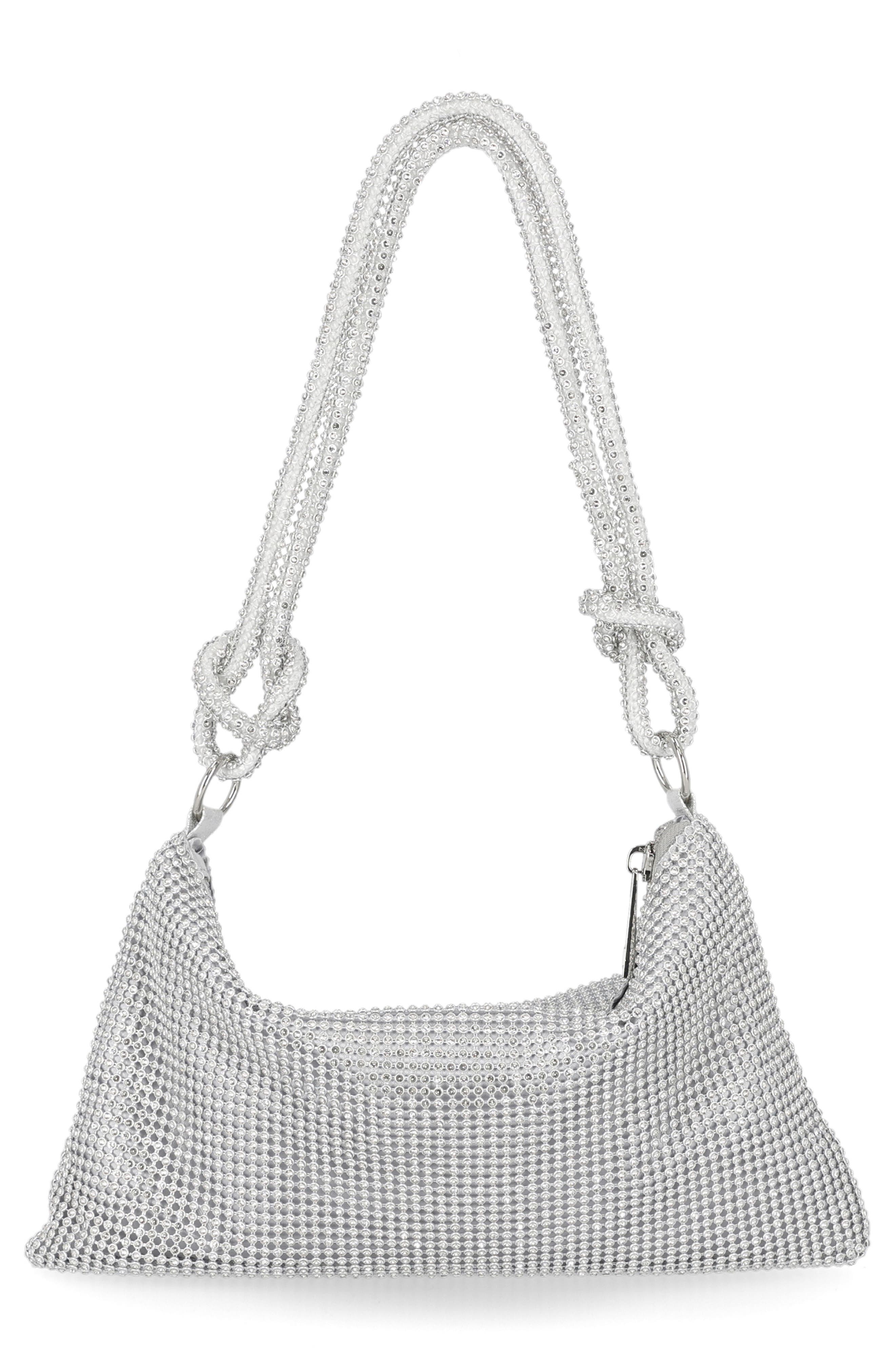 Jessica McClintock Dolly Crystal Mesh Shoulder Bag, Alternate, color, 42N-Silver