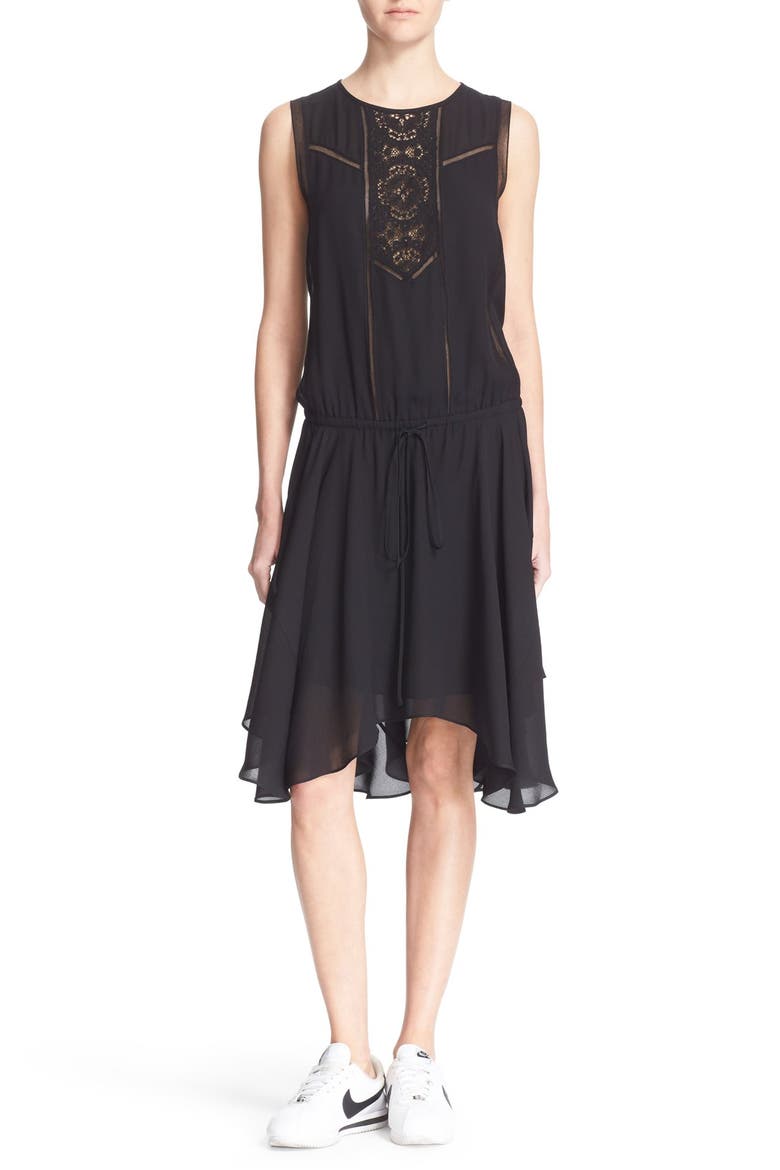 'Meloni' Lace Inset Silk Dress, Main, color, BLACK