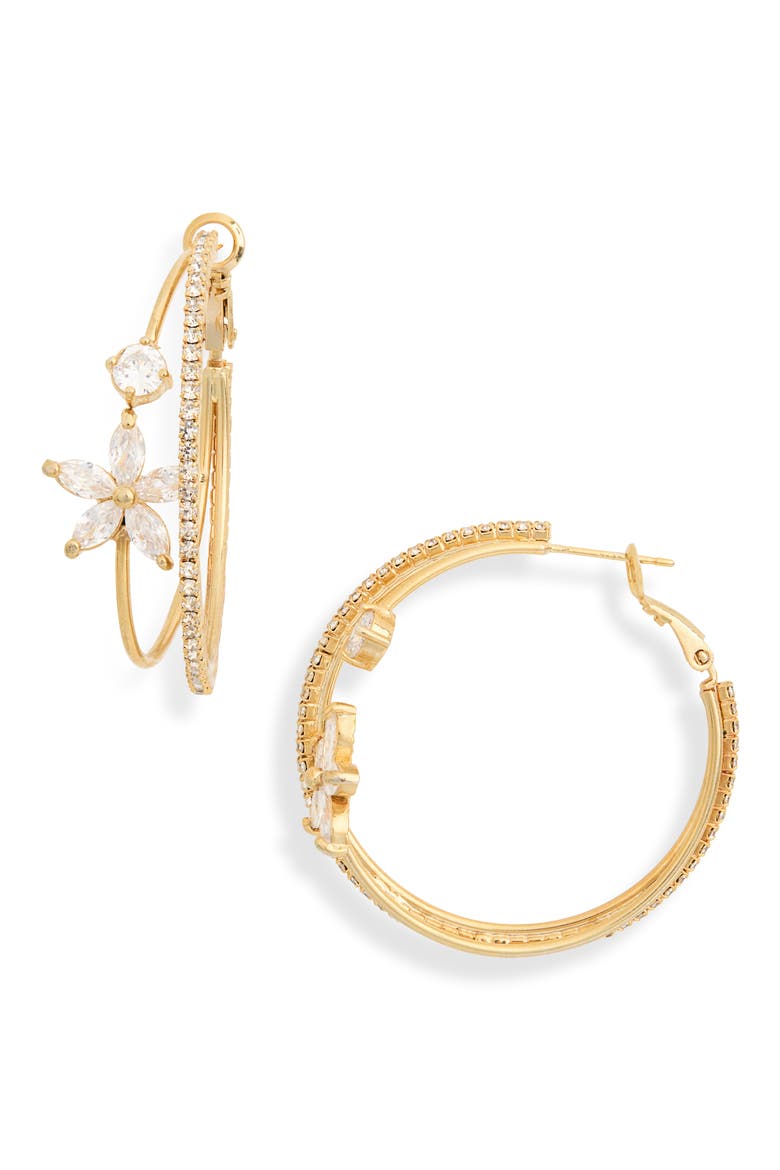 Eliza Cubic Zirconia Flower Drop Earrings, Main, color, GOLD