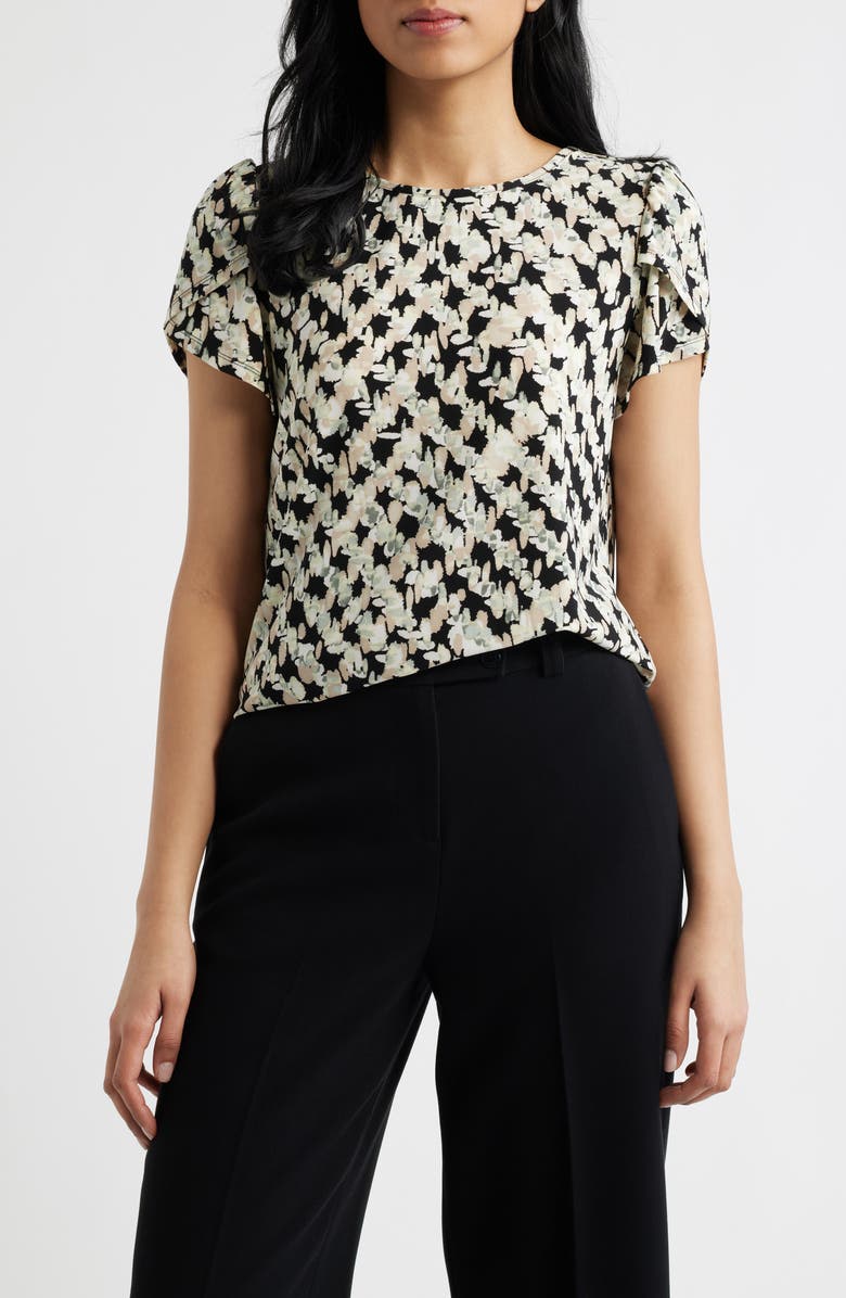 AK ANNE KLEIN Print Tulip Sleeve Top, Main, color, Anne Black Multi