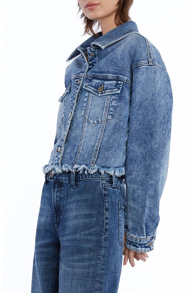 Frayed Crop Denim Jacket, Alternate, color, SWISS BLUE