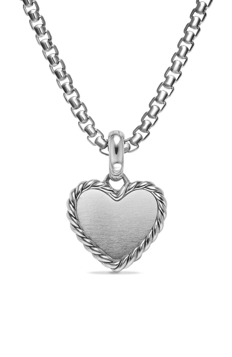 David Yurman Cable Pavé Heart Amulet in Sterling Silver with Diamonds, Alternate, color, Silver Pave