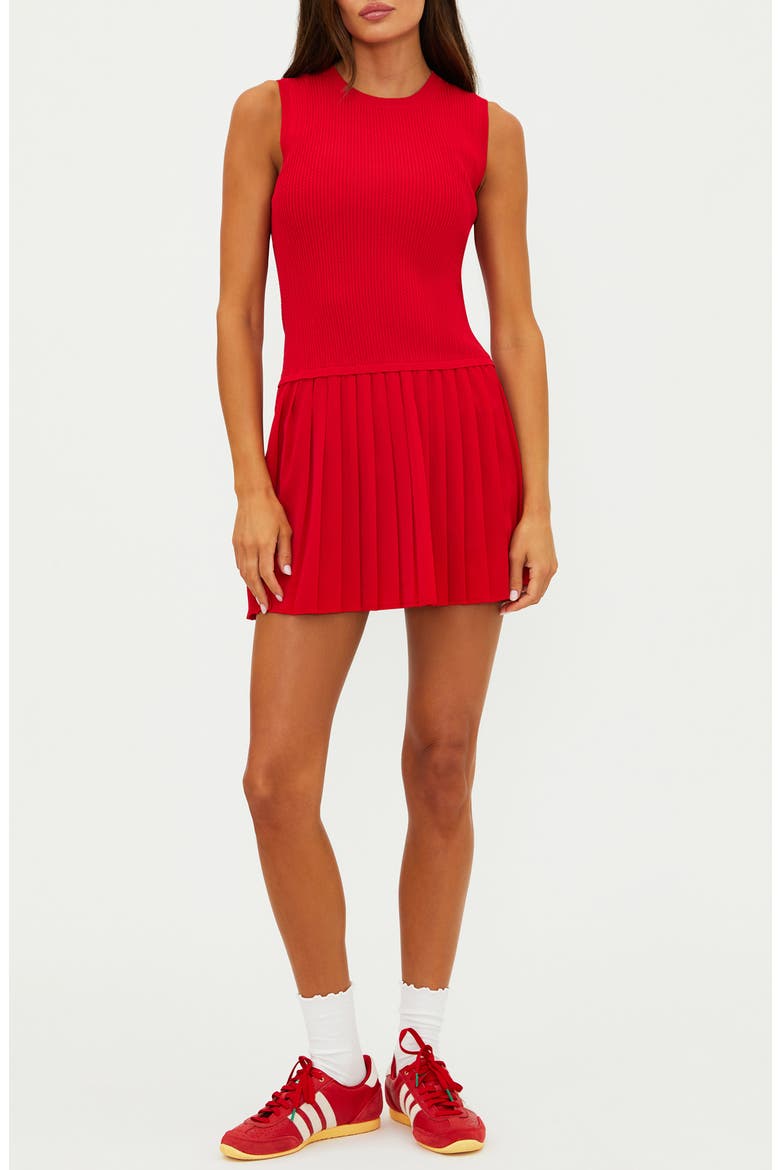 Mina Pleated Mixed Media Minidress, Main, color, ROYAL RED