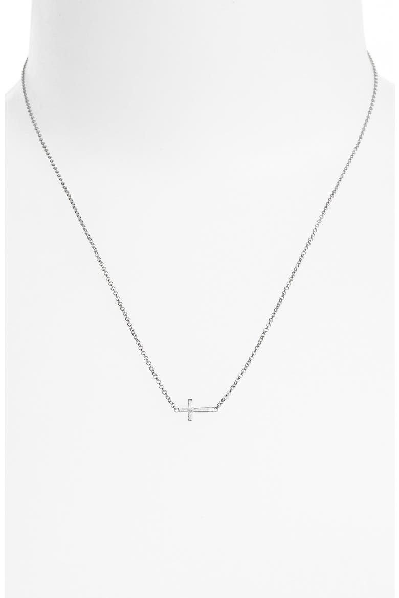 'Reminder - Faith' Sideways Cross Pendant Necklace, Alternate, color, STERLING SILVER