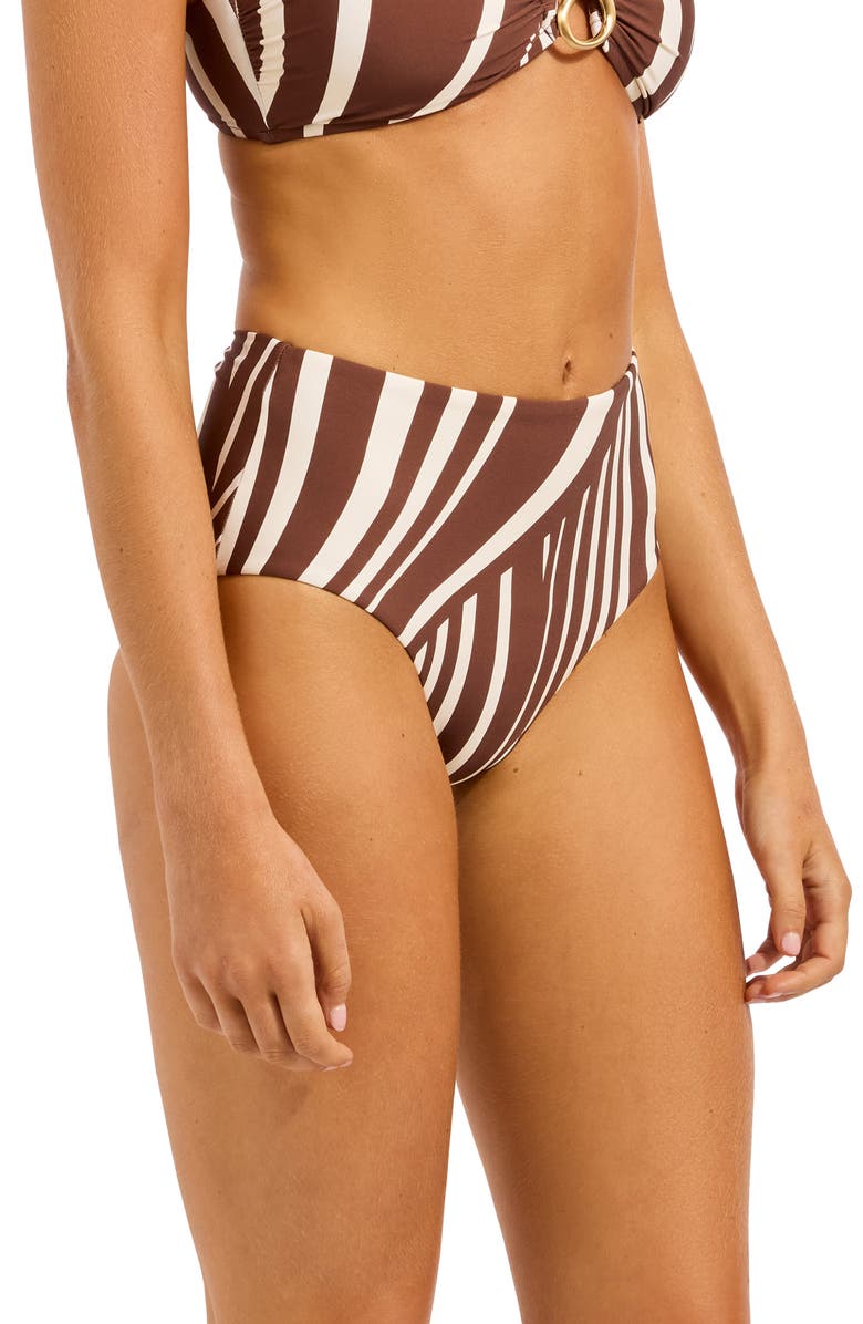 Seafolly High Waist Swim Bottoms, Alternate, color, Cocoa