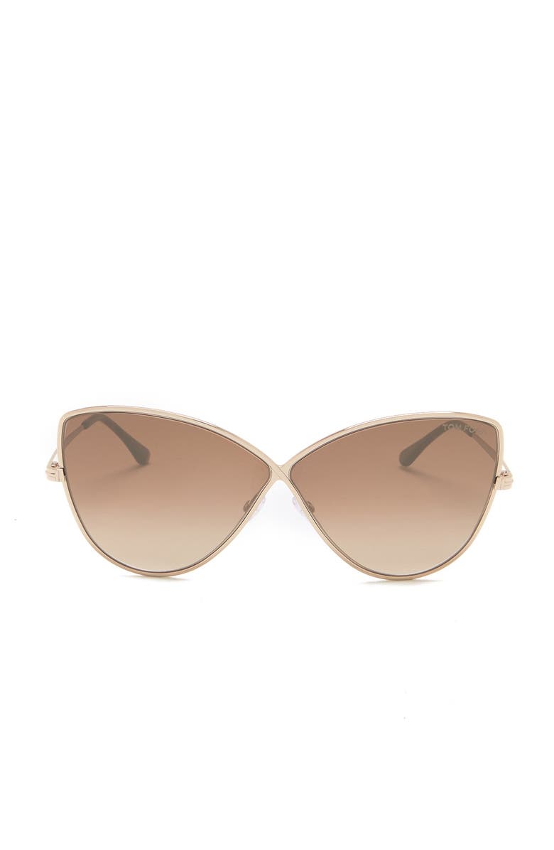 TOM FORD Elise 65mm Cat Eye Sunglasses, Alternate, color, Srgld/Brnmr
