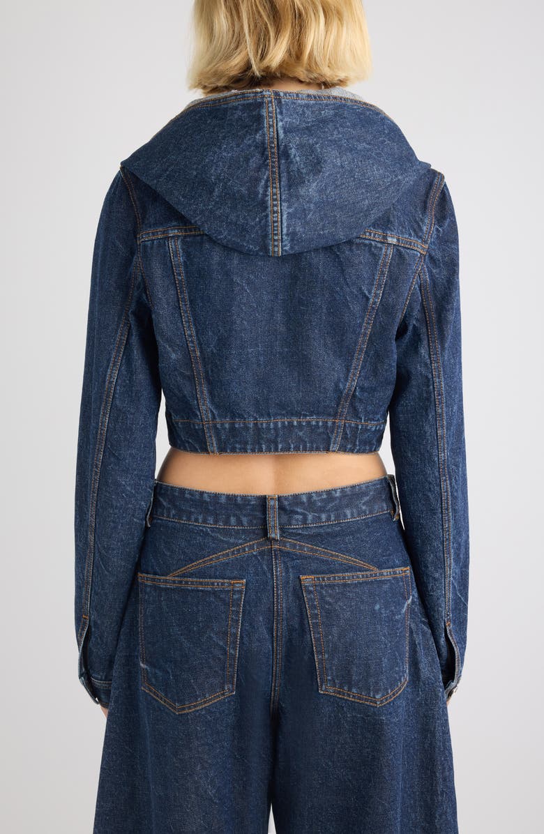Alaïa Hooded Crop Denim Jacket, Alternate, color, Dock Blue