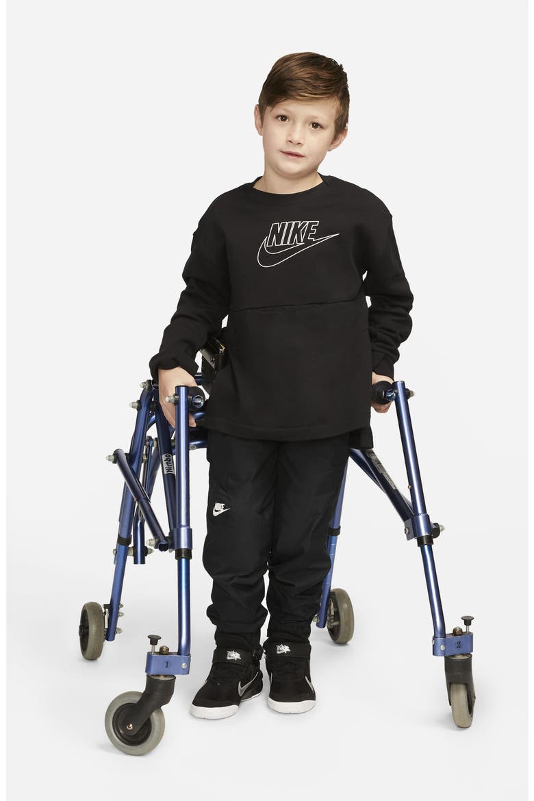 Kids' Fleece Crewneck Sweatshirt, Alternate, color, BLACK/ WHITE