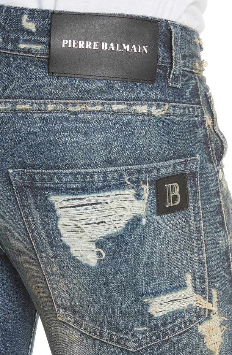 Pierre Balmain Destroyed Biker Jeans, Alternate, color,