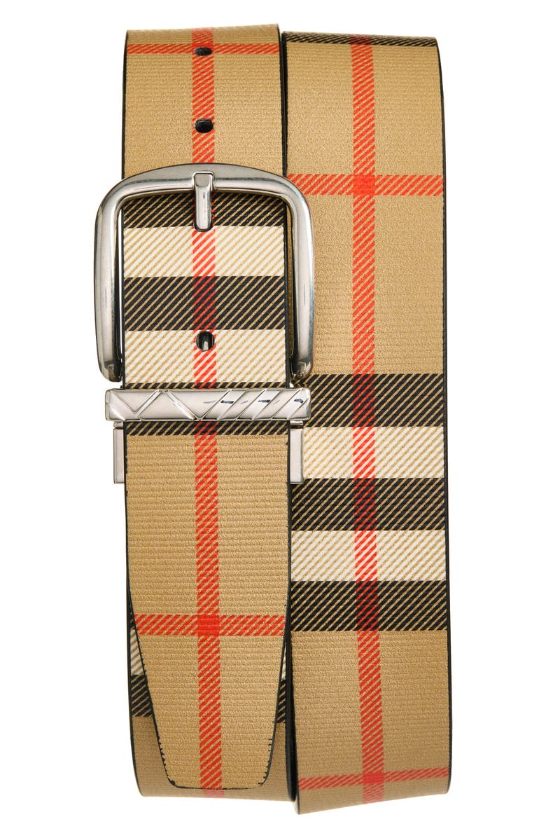 Burberry Engraved Buckle Reversible Belt, Main, color, Black/ Charcoal/ Silver