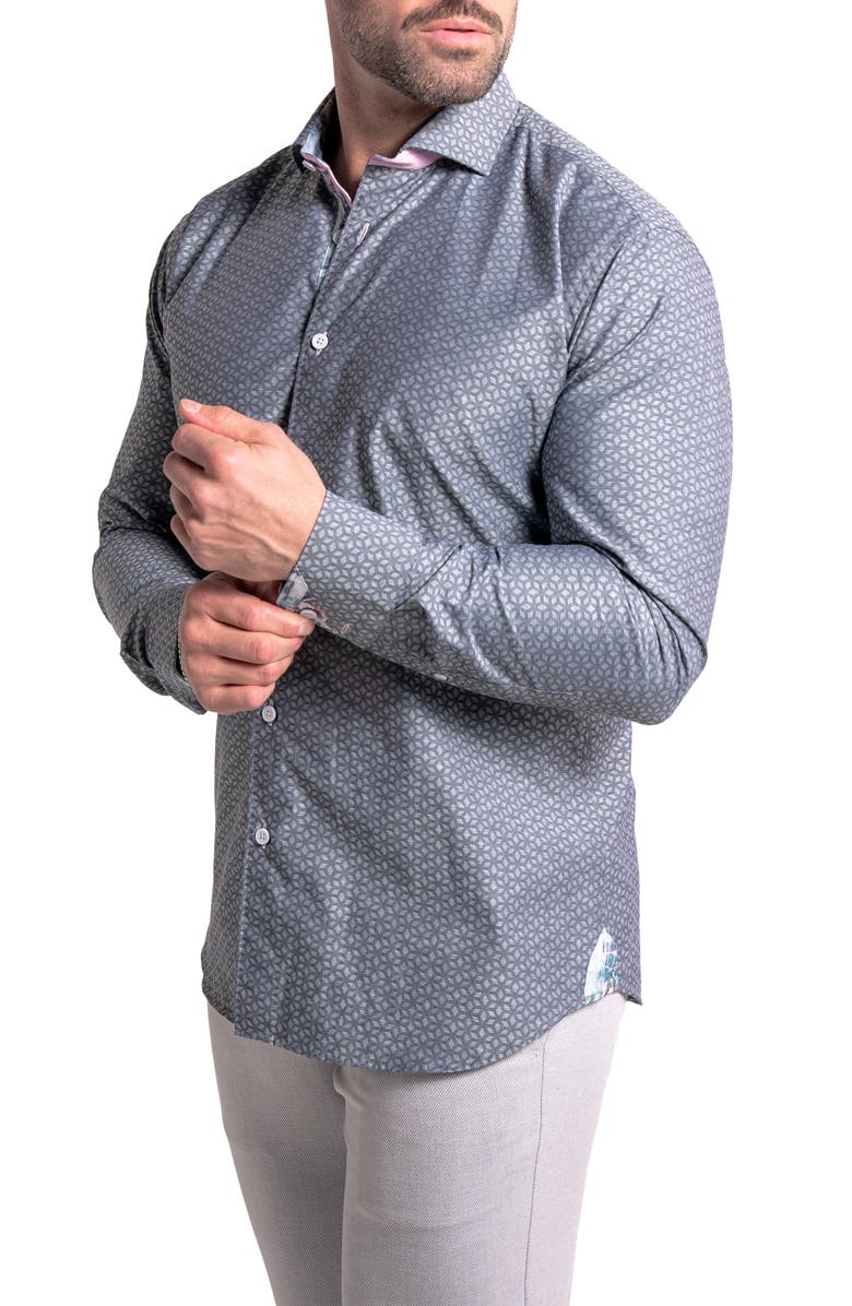 Maceoo Einstein Ascension0038 Grey Geo Print Cotton Button-Up Shirt, Alternate, color, Grey