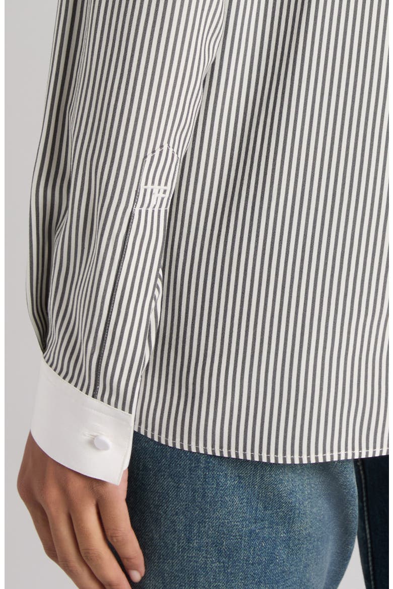 Stripe Silk crêpe de Chine Military Button-up Shirt, Alternate, color, BLACK/ WHITE