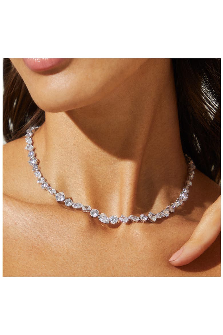Large Cubic Zirconia Choker Necklace, Alternate, color, RHODIUM