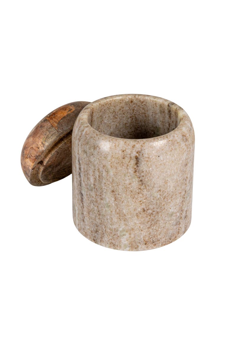 Unique Marble and Mango Wood Pinch Pot Canister with Lid, Natural, Alternate, color, Natural
