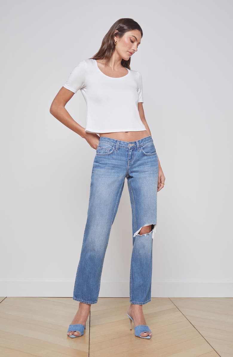 L'AGENCE Nevia Ripped Straight Leg Jeans, Alternate, color, 