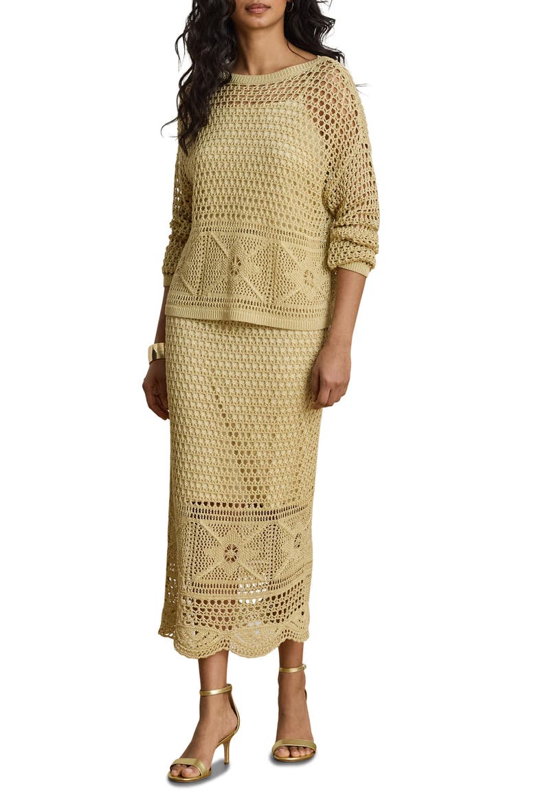 Astound Pointelle Knit Linen Blend Midi Skirt, Alternate, color, CANYON SAND BROWN