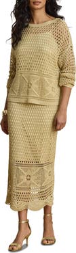 Lauren Ralph Lauren Astound Pointelle Knit Linen Blend Midi Skirt