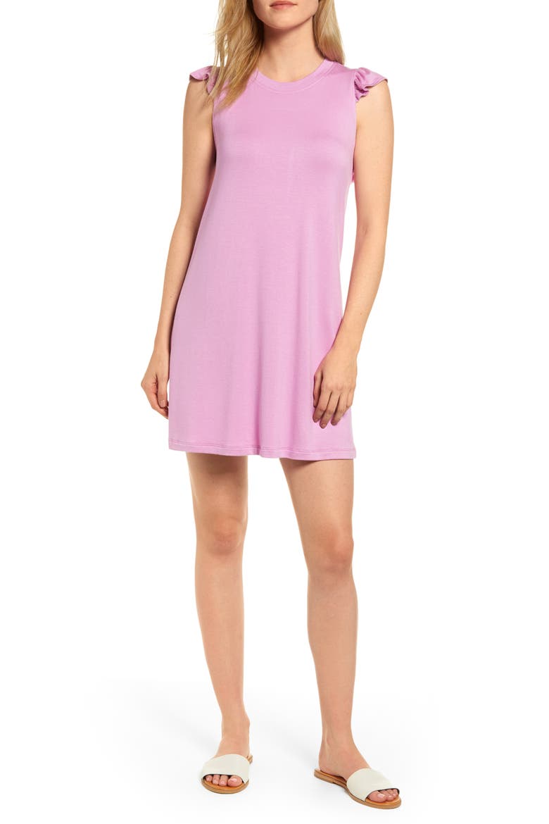 Gibson x Hi Sugarplum! Laguna Soft Jersey Ruffle Back T-Shirt Dress (Nordstrom Exclusive), Main, color, PEONY