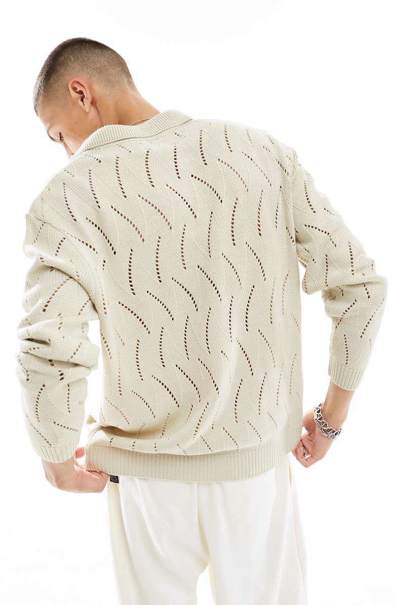 ASOS DESIGN Oversize Pointelle Polo Sweater, Alternate, color,